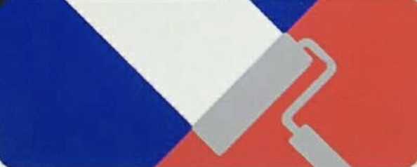 Czech flag with blue, white, and red sections and gray connector element